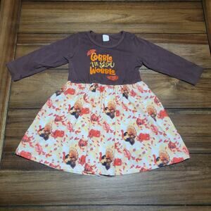 Toddler Thanksgiving LS Dress "Gobble 'til You Wobble" - Size 2T